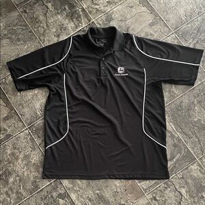 JOHN DEERE Men’s Black Golf Polo White Accents Embroidered Logo Farming Casual